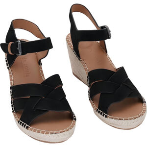 Gentle Souls Womens Caspian Wedge Sandal Black Nubuck Size 8M